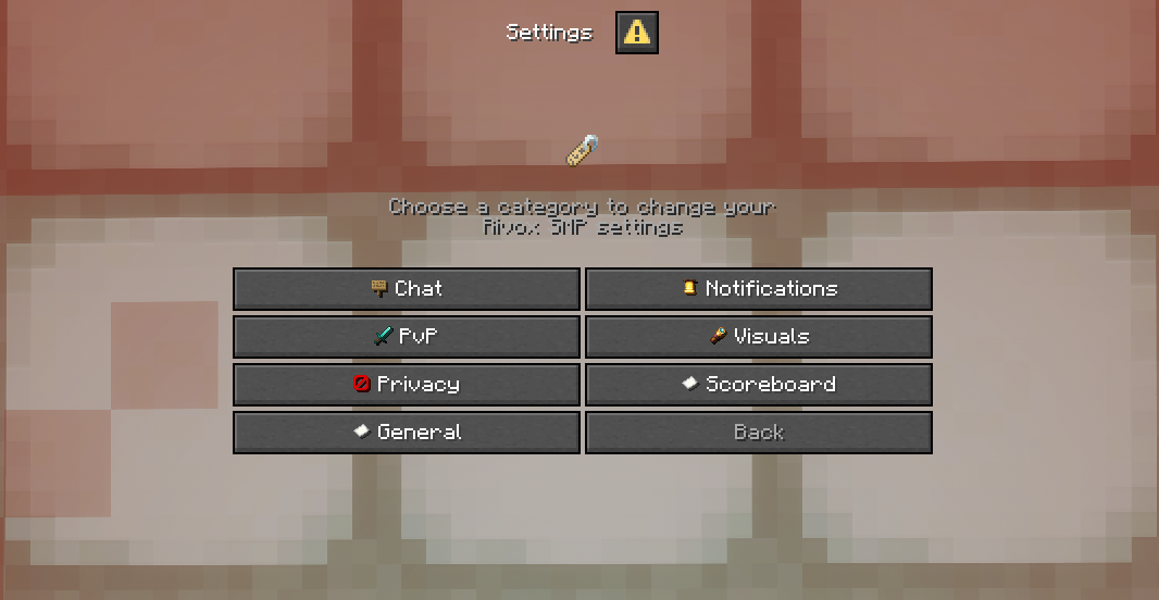 Settings categories: Chat, Notifications, PvP, Visuals, Privacy, Scoreboard and General